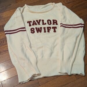 Taylor Swift Cream and Red Crew Neck Sweater